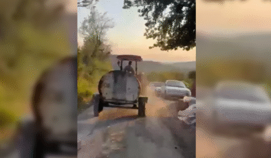 Patlak lastikle yangın bölgesine su taşıdı…