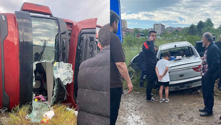 Feci kaza… TIR devrildi… Otomobile çarptı…