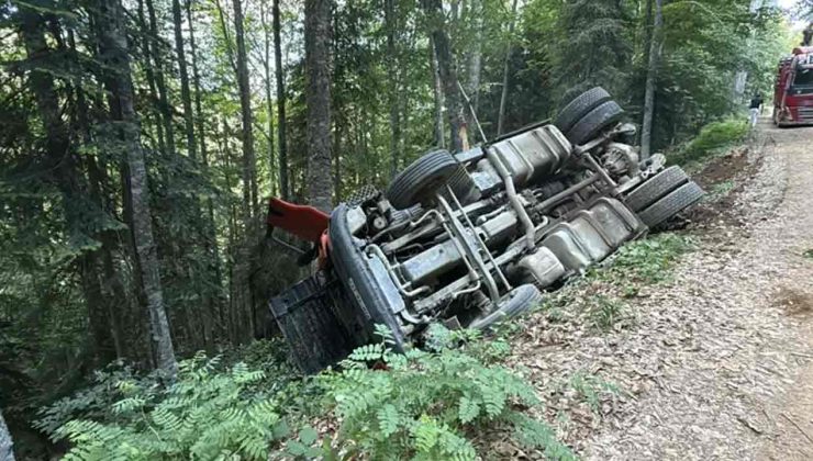 Orman yolunda kaza…Tır devrildi…