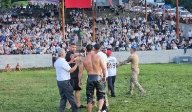 Dağköy yağlı güreşlerinde kavgalı yarı final…